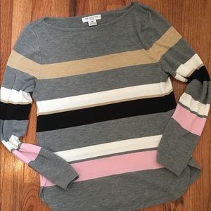 Liz Claiborne Petite Gray & Colored Strip Sweater